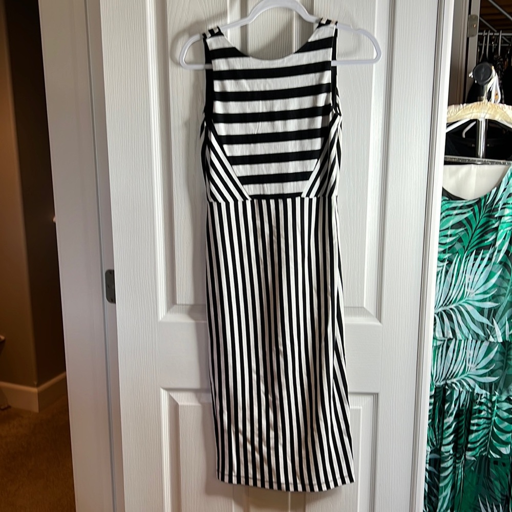 Darling strip dress from Zara with lower cut in back